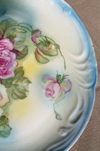 huge antique china charger plate or tray with hand-painted roses, vintage Bavaria