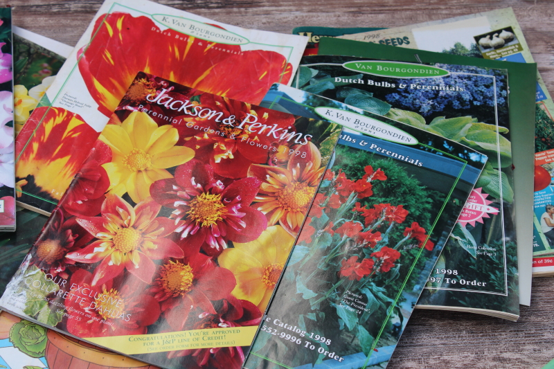 huge lot 40 plus vintage 80s 90s garden seed catalogs, nursery stock, perennial plants flowers vegetables