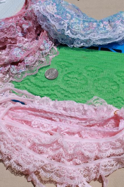 huge lot lace edgings, nylon poly laces sewing trim, ruffled lace for crafts