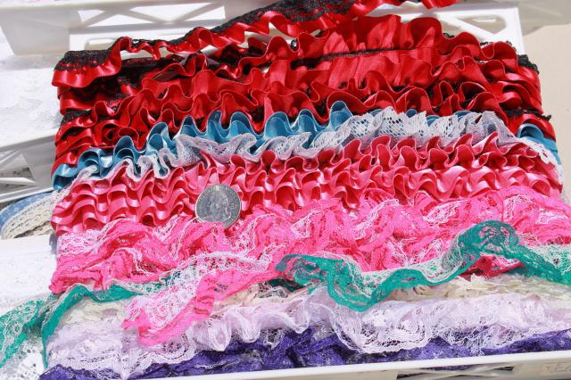 huge lot lace edgings, nylon poly laces sewing trim, ruffled lace for crafts