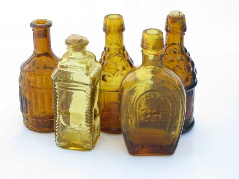 huge lot miniature colored glass bottles, vintage reproductions, Wheaton etc.
