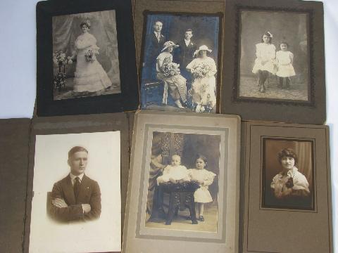 huge lot of antique vintage cabinet card photographs, embossed folders