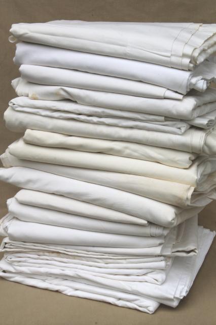 huge lot of plain white cotton bedsheets, flat bed sheets, vintage bedding