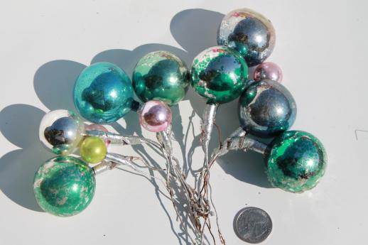 huge lot of vintage Christmas decorations, mercury glass balls & beaded pinecones