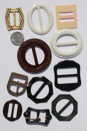huge lot of vintage dress belt buckles, 30s 40s 50s sewing notions collection