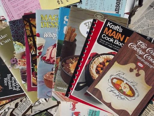 huge lot old newspaper clippings and labels, 60s 70s 80s vintage recipes