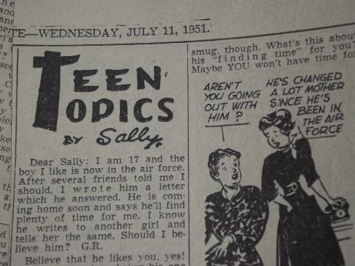 huge lot old newspaper clippings, vintage cartoons, teen topics columns