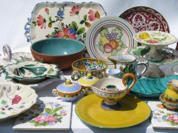 huge lot vintage Italian ceramics, 20 earthenware pottery plates, bowls etc. marked Italy