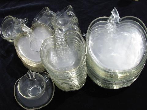 huge lot vintage apple shaped Orchard glass dishes, set for 12
