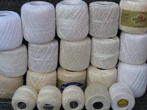 huge lot vintage cotton crochet thread, different weights, 70+ balls