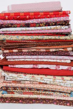 huge lot vintage fabric, boho prairie calico flowered cotton prints, quilting print fabrics 