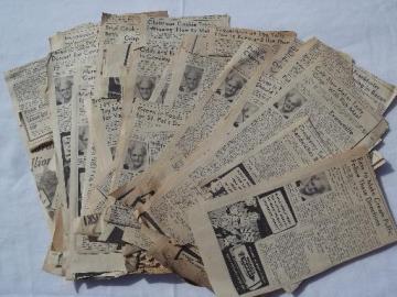 huge lot vintage newspaper clippings, Aunt Em's recipe columns 40s and 50s