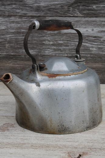 huge old Griswold cast aluminum kettle, gallon size teakettle for farmhouse kitchen stove