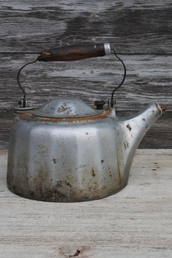 huge old Griswold cast aluminum kettle, gallon size teakettle for farmhouse kitchen stove