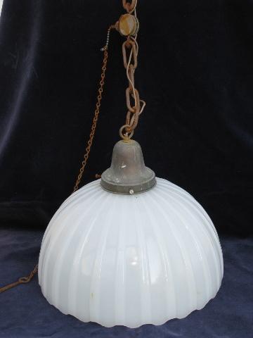 huge old brascolite glass shade, vintage industrial pendant light