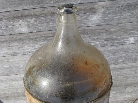 huge old glass chemical bottle in orig wood bandbox crate, 1940s vintage