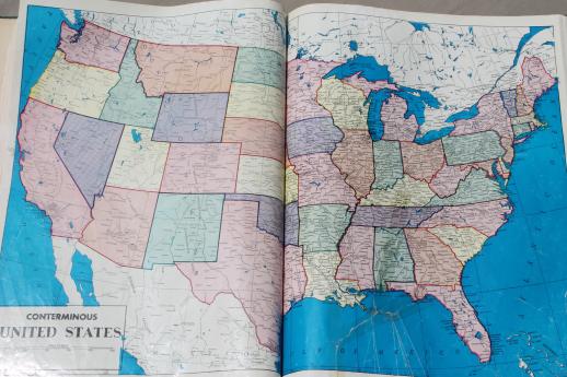 huge old school library atlas w/ big color maps to frame or re-purpose