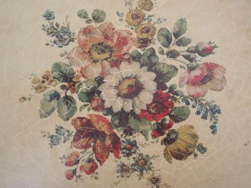 huge old tole tray for table top or serving, 1940s vintage floral tray