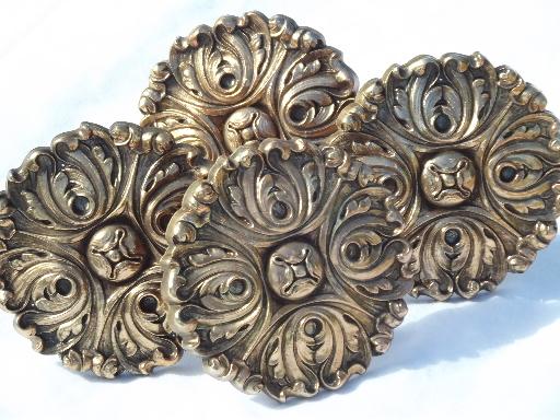 huge ornate vintage gold rococo drapery tie-backs, stage curtain style!