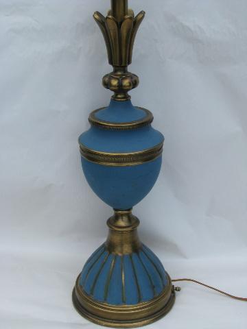 huge pair french blue / brass table lamps, mid-century vintage Stiffel