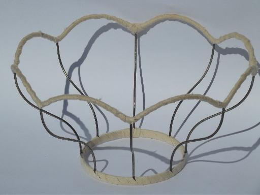 huge scalloped lampshade frame, vintage wire Victorian lamp shade