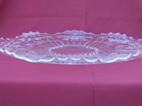 huge vintage elegant glass cake plate or platter, Prelude etched pattern