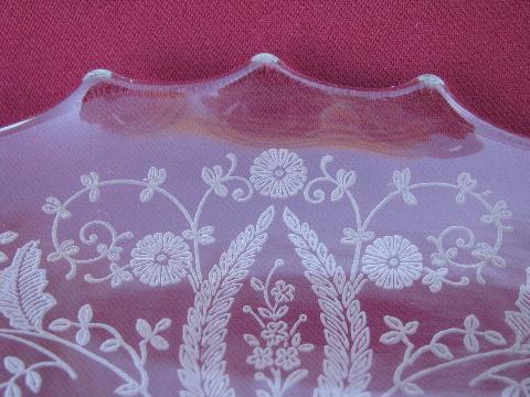 huge vintage elegant glass cake plate or platter, Prelude etched pattern