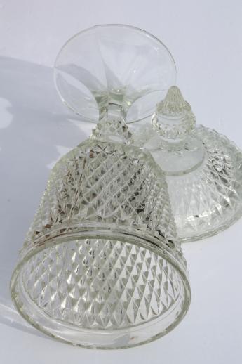 huge vintage glass apothecary jar candy dish w/ lid, Indiana glass diamond point