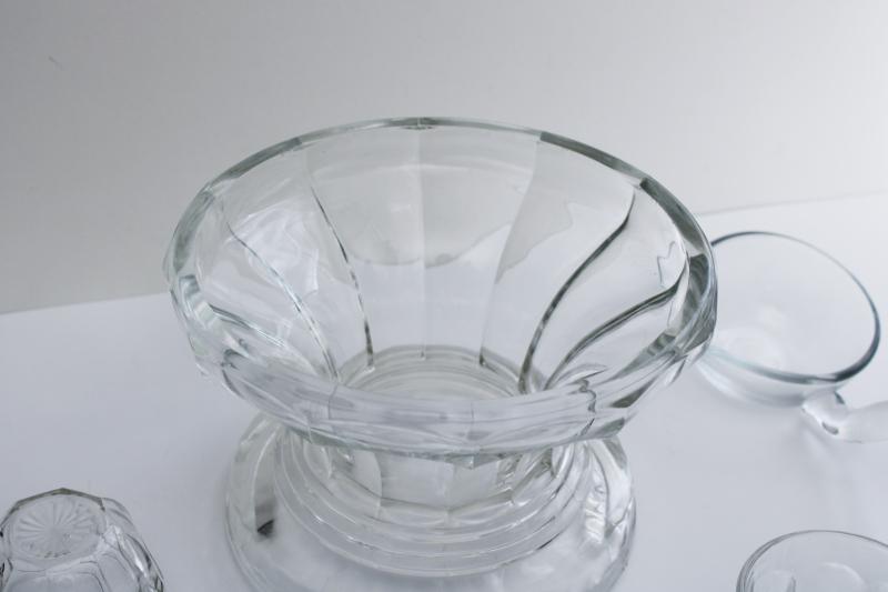 huge vintage glass punch bowl set w/ glass ladle Heisey Colonial panel pattern glass