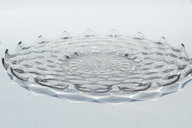 huge vintage glass torte plate for wedding cake, crystal clear Fostoria American pattern glass