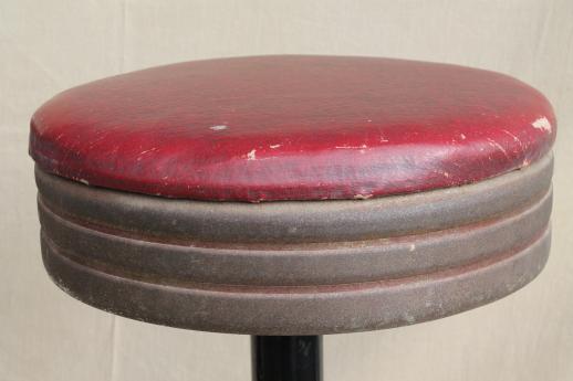 industrial vintage metal stools, antique cast iron bar / counter stools with original seats