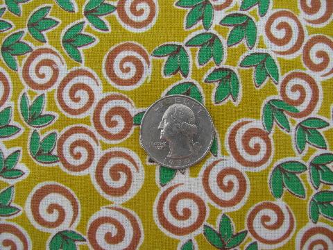 ivy leaves on yellow, vintage cotton print feed sack fabric