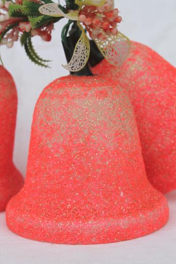 kitschy 1950s 60s vintage Christmas bells, day-glo neon pink light up holiday decoration 
