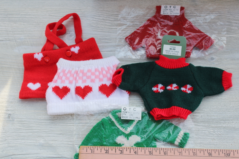 knit holiday sweaters for bears or dolls, ugly Christmas sweater Valentines St Patrick's day