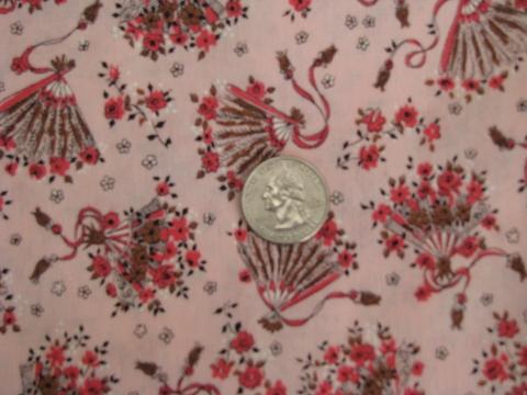ladies fans print on pink, 1950s-60s vintage Fan Fare cotton fabric