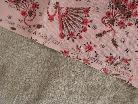 ladies fans print on pink, 1950s-60s vintage Fan Fare cotton fabric