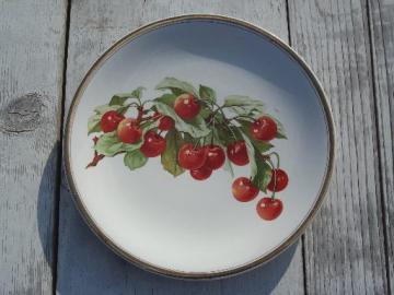 large antique china plate w/ red cherries, vintage 1912 marked date