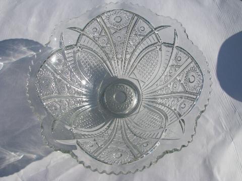 large antique pressed glass bowl, EAPG vintage petal & starburst pattern