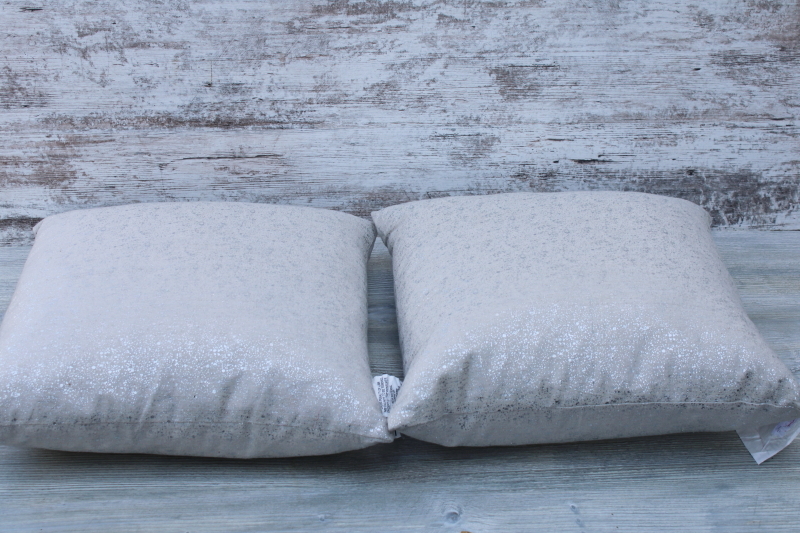large feather pillow inserts w/ zip cotton covers ivory white w/ silver metallic sparkle
