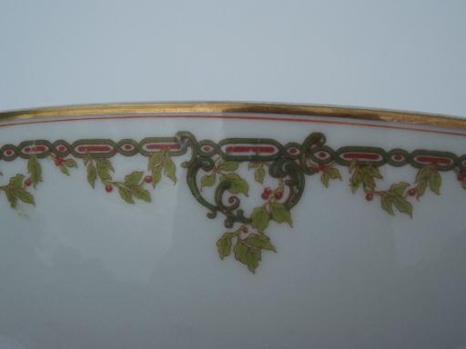 large footed bowl, antique Haviland Limoges china berries and vine border