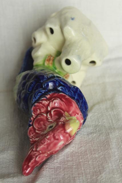 large hand painted ceramic parrot flower holder figurine, vintage made in Japan 