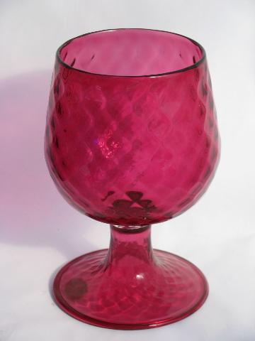 large hand-blown Venetian glass vase, cranberry pink swirl, old Murano label