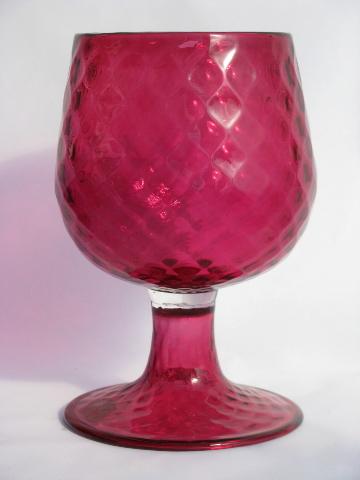 large hand-blown Venetian glass vase, cranberry pink swirl, old Murano label