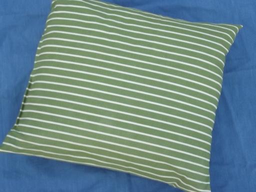 large lawn seat cushion, heavy fabric cover striped grass green and white