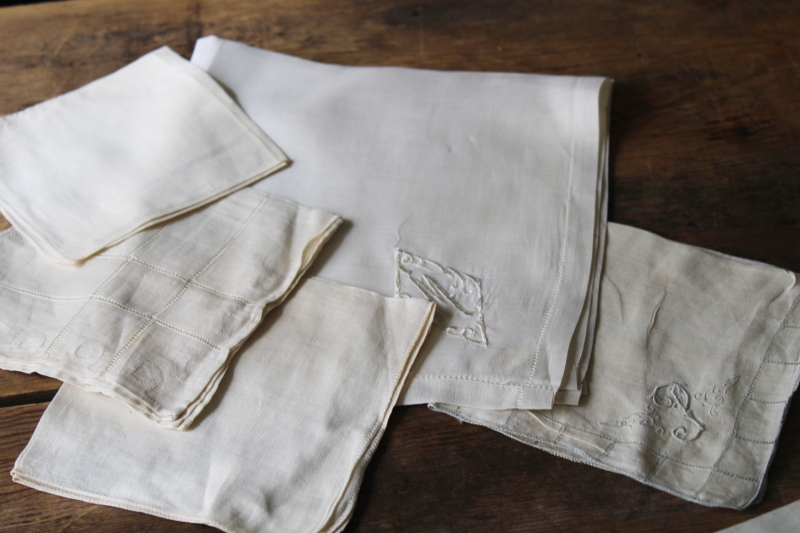 large lot antique vintage handkerchiefs, 40 plus cotton linen hankies w/ lace  embroidery