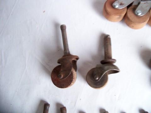 large lot of 28 antique vintage wooden wheel casters for furniture restoration