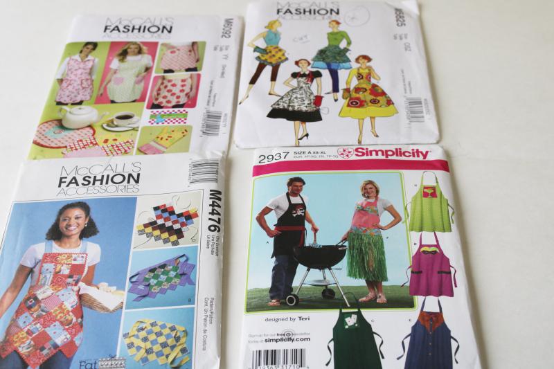 large lot out of print sewing patterns all kitchen aprons, full & half aprons