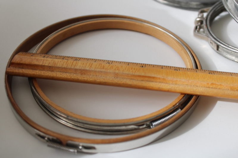 large lot vintage metal embroidery hoops, round  oval hoop frames for needlework