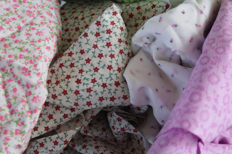 large lot vintage scrap fabric, calico prints for cottagecore girly accessories, doll clothes etc