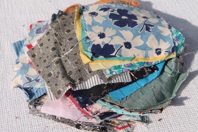 large lot vintage scrap patchwork pieces for quilt blocks, 40s 50s prints & colors